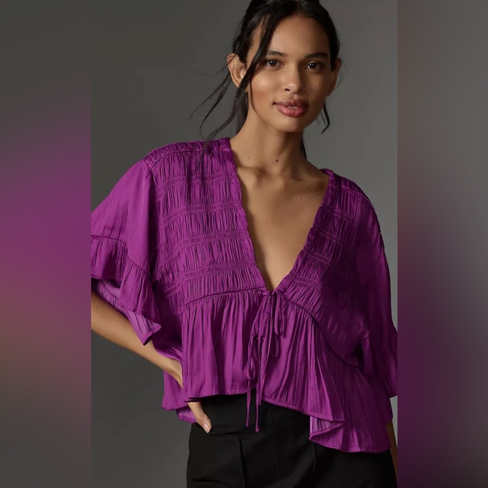 NWT Anthropologie Smocked Swing Top in Raspberry Size XS